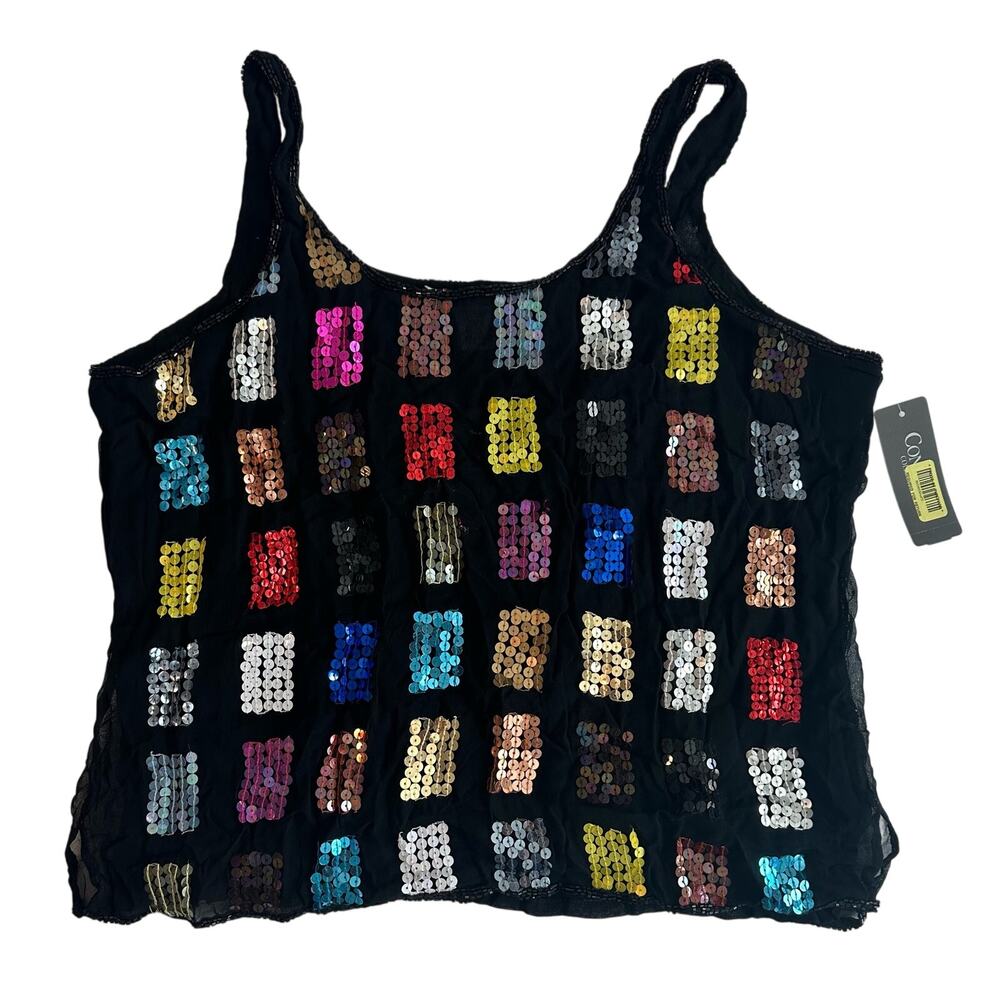 Conrad C Collection Black with Color Block Sequins Tank Top Size 16